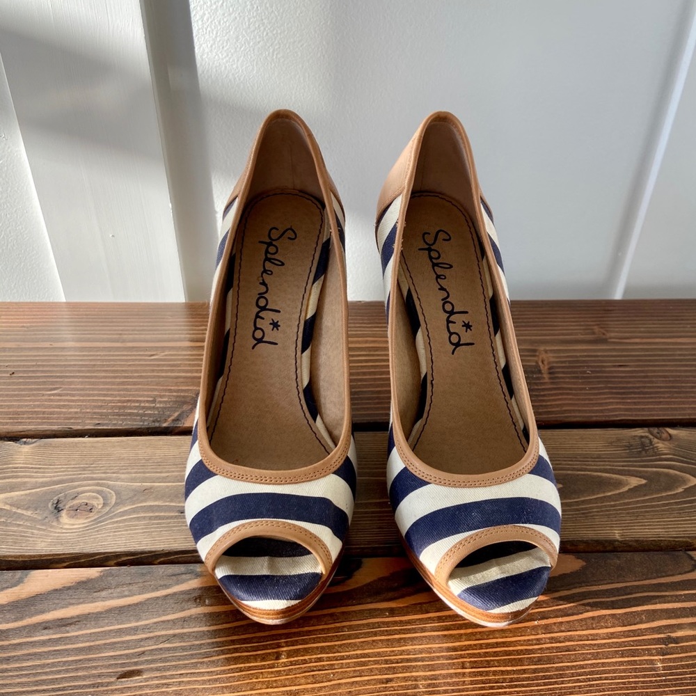Splendid Striped Nautical Wedge Peep Toe Pump - Picture 6 of 8